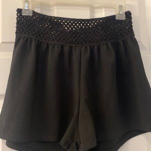 XL black pull on shorts see-through wide elastic lace waistband